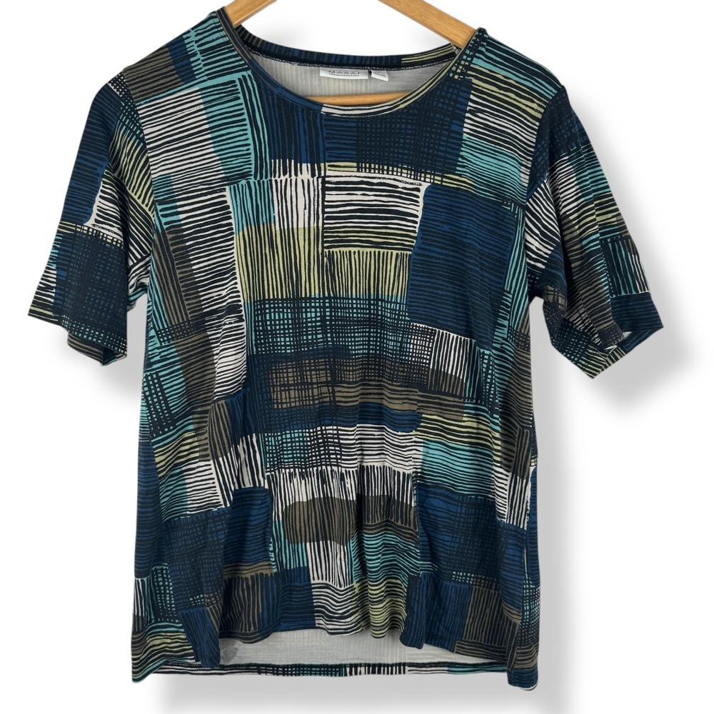 Masai Copenhagen Abstract Top Womens Size Medium‎ Artsy Modern Stretch Blouse